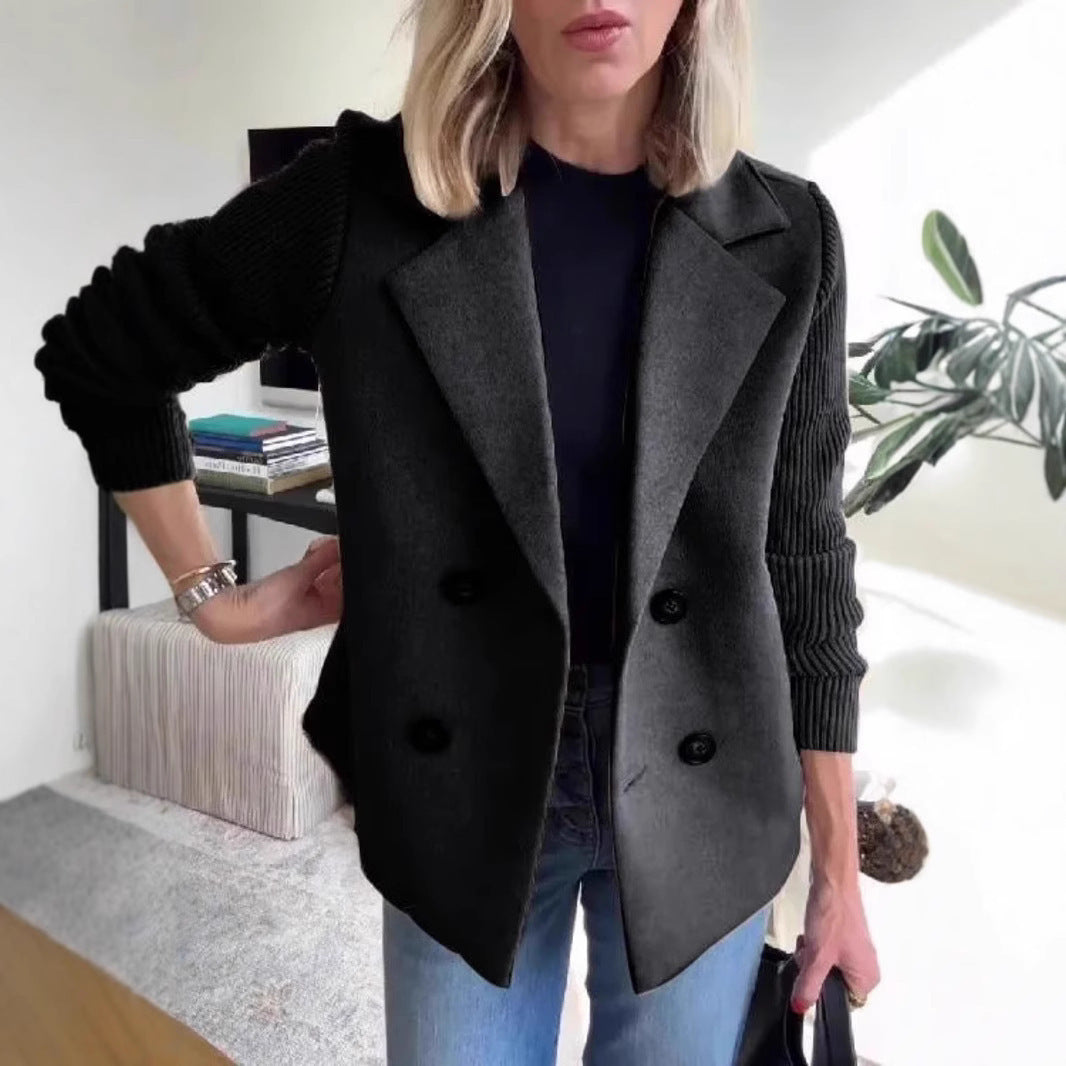 Veste Élégante – Double Boutonnage & Manches Tricotées