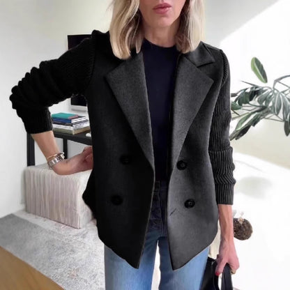 Veste Élégante – Double Boutonnage & Manches Tricotées