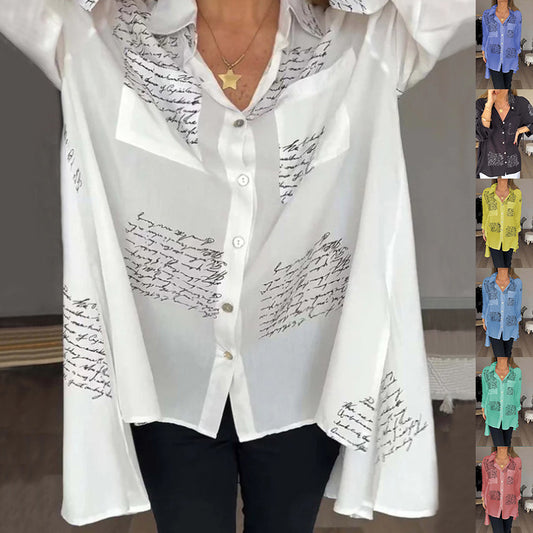 Chemise à manches longues à imprimé lettre, style décontracté