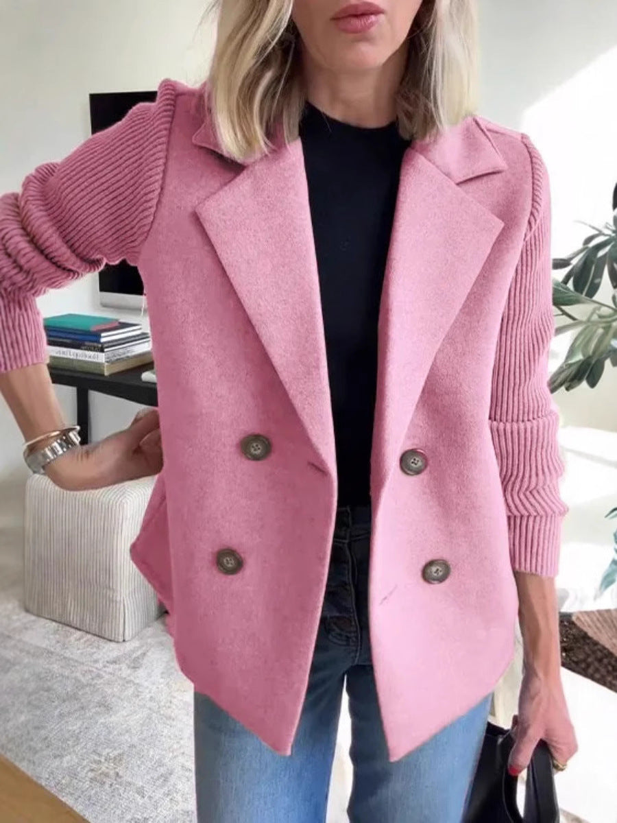 Veste Élégante – Double Boutonnage & Manches Tricotées