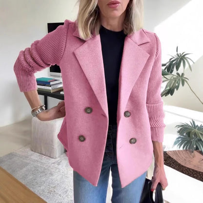 Veste Élégante – Double Boutonnage & Manches Tricotées
