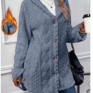 Cardigan à capuche boutonné de couleur unie