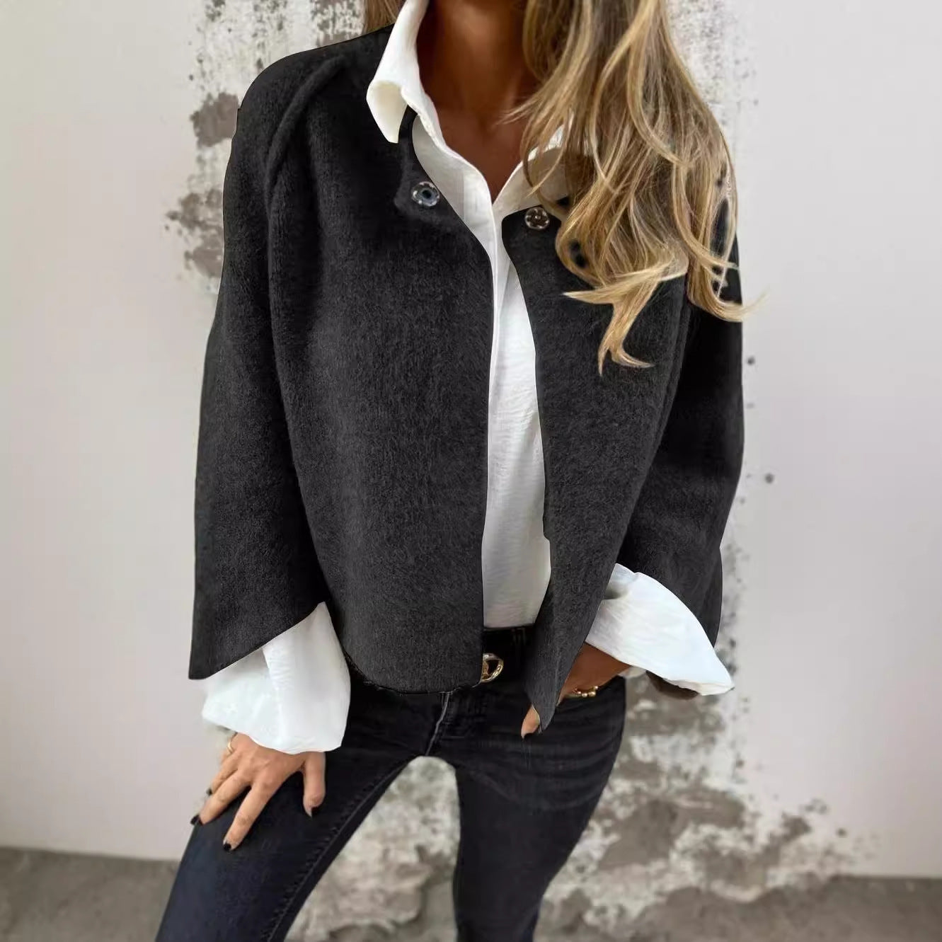 Cardigan Court Femme – Manches Chauve-Souris & Finition Cachemire