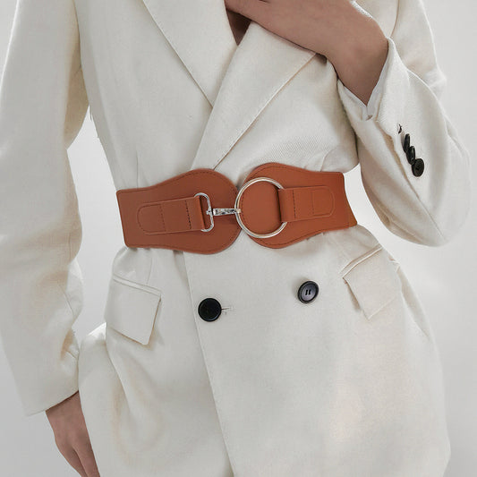 Ceinture large en cuir PU, simple et tendance