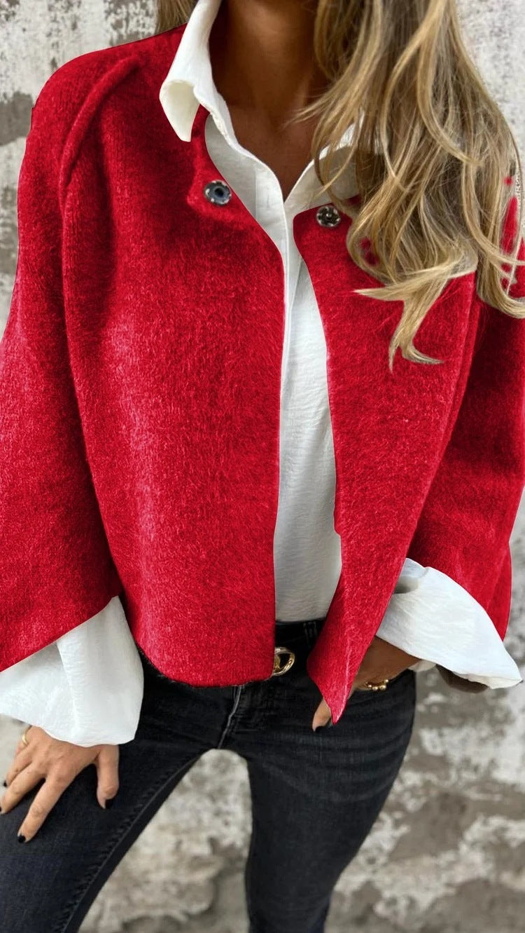 Cardigan Court Femme – Manches Chauve-Souris & Finition Cachemire