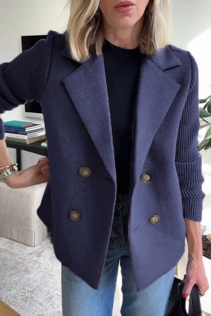 Veste Élégante – Double Boutonnage & Manches Tricotées