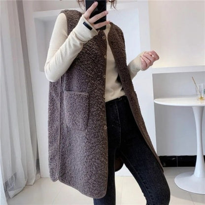 Gilet en laine d'agneau mi-long en fourrure tendance assorti