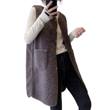 Gilet en laine d'agneau mi-long en fourrure tendance assorti
