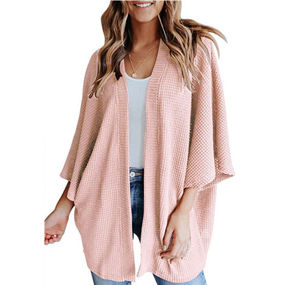 Cardigan gaufré à manches chauve-souris