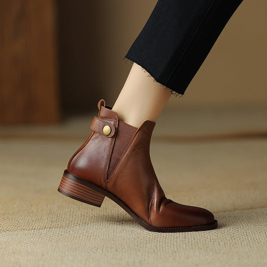 Bottines en cuir souple et velours et bout rond Chelsea