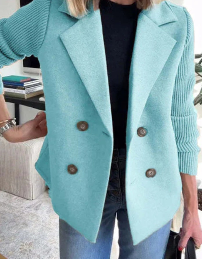 Veste Élégante – Double Boutonnage & Manches Tricotées