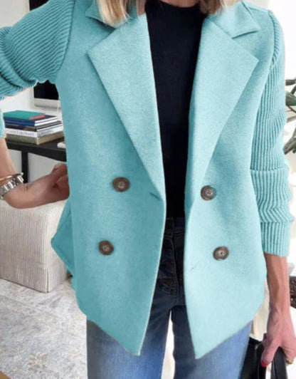 Veste Élégante – Double Boutonnage & Manches Tricotées
