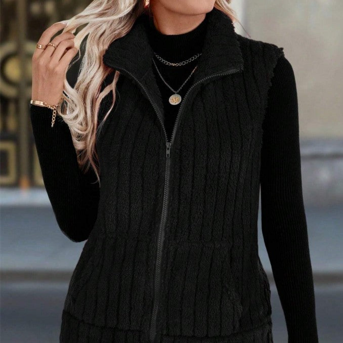 Veste Sans Manches Zippée – Col Montant & Style Casual