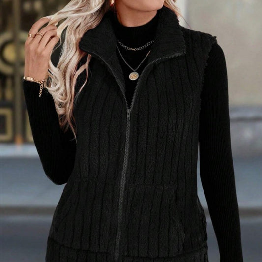 Veste Sans Manches Zippée – Col Montant & Style Casual