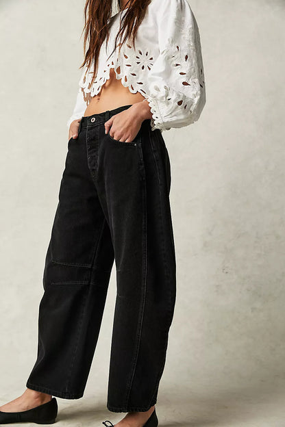 Jean taille mi- haute extensible tendance