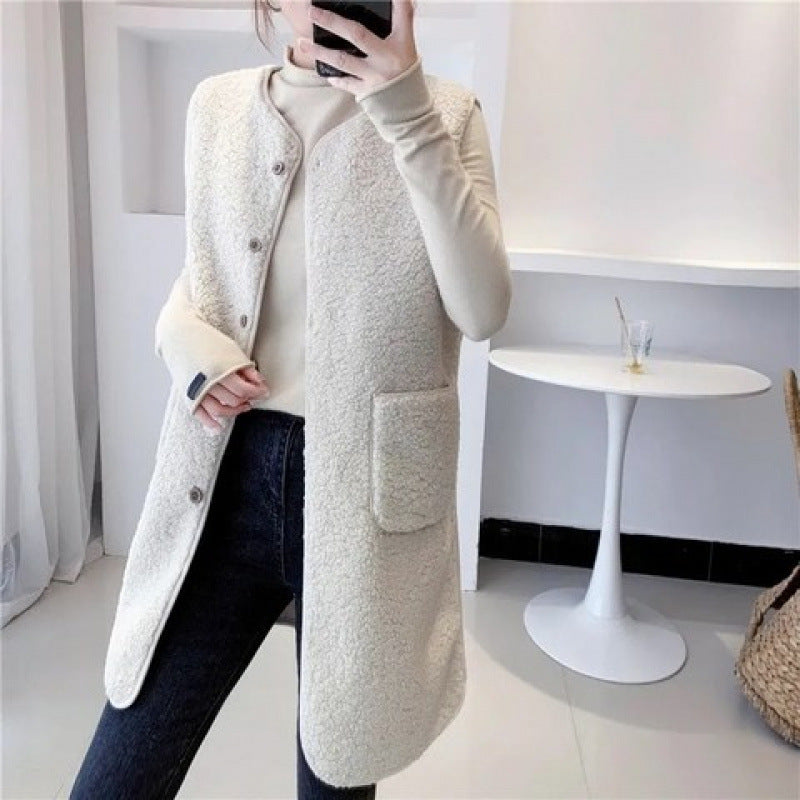 Gilet en laine d'agneau mi-long en fourrure tendance assorti