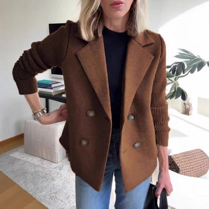Veste Élégante – Double Boutonnage & Manches Tricotées