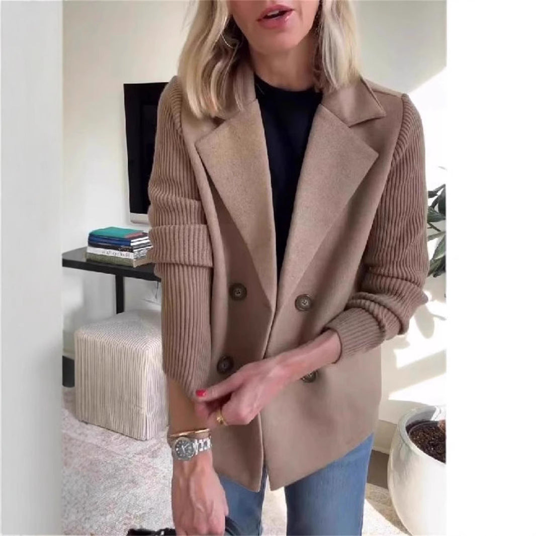 Veste Élégante – Double Boutonnage & Manches Tricotées