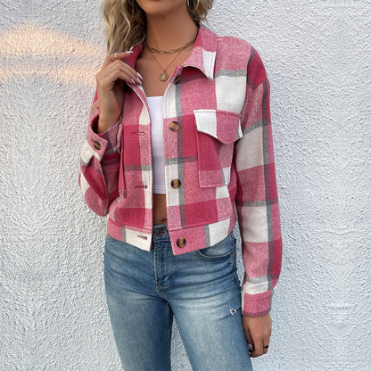 Veste courte à carreaux avec Poches.